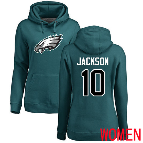 Women Philadelphia Eagles #10 DeSean Jackson Green Name and Number Logo NFL Pullover Hoodie Sweatshirts